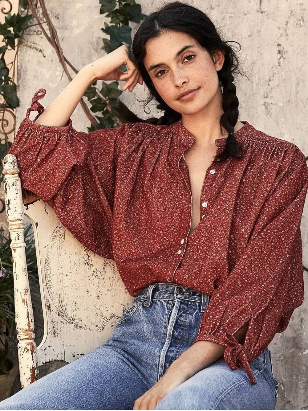 Doen O’Keefe Top in Burgundy California Wildflower